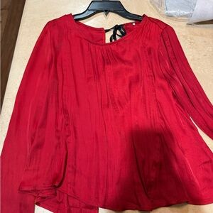 Free People Red Pleated Tie Front Blouse
